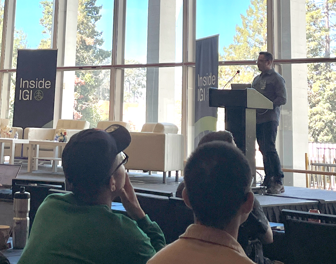 Spencer delivering a talk